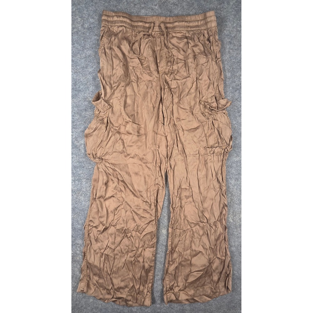 Aerie Womens Brown Viscose Cargo Pants Wide Leg Elastic Waist Medium Baggy